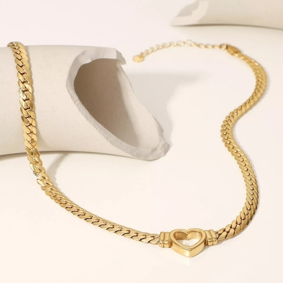NEW Waterproof 18K Gold Plated Hollow Heart Snake Chain Necklace - Picture 3 of 11